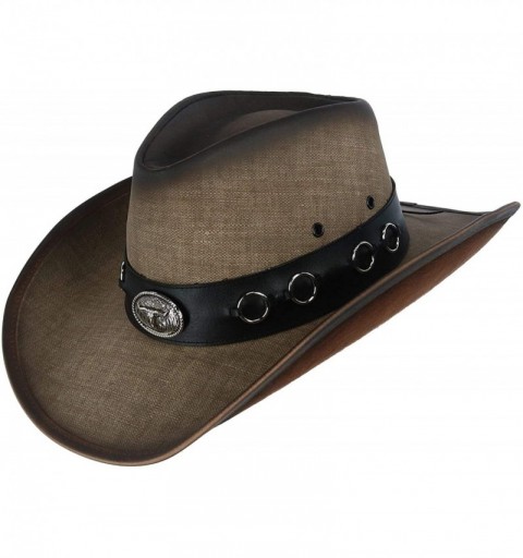 Cowboy Hats Men's Vegan Leather Western Hat with Conchos - Taupe - CD18RA673WG $87.08