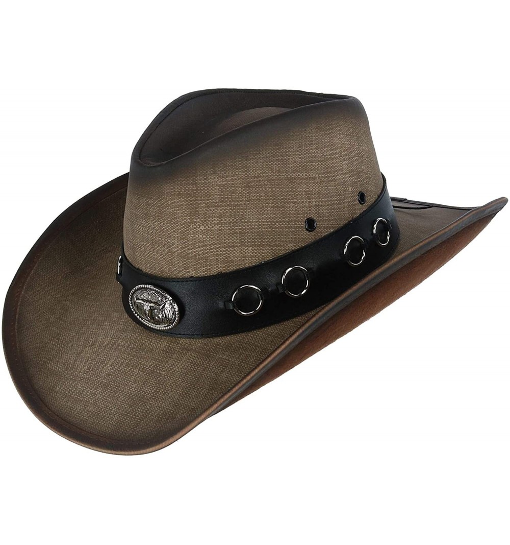 Men's Vegan Leather Western Hat with Conchos - Taupe - CD18RA673WG