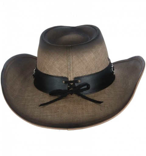 Cowboy Hats Men's Vegan Leather Western Hat with Conchos - Taupe - CD18RA673WG $43.54