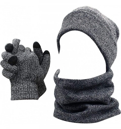 Balaclavas Mens Winter 3 Pieces Set Scarf Skull Beanie Hat Cap Touch Screen Gloves Mittens - Light Gray - CY18M3OY6X7 $16.07