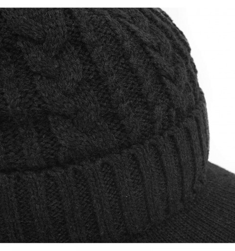 Skullies & Beanies Men Wool Blend Cable Knitted Visor Beanie Winter Knit Hat with Brim Fur Lined Ski Cap - Black - C7187ZYDYY...