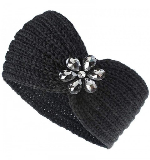 Cold Weather Headbands Women Headbands Winter Crystal Flower Braided Cross Headband Ear Warmer Head Wraps - Black - CL18YH8LX...