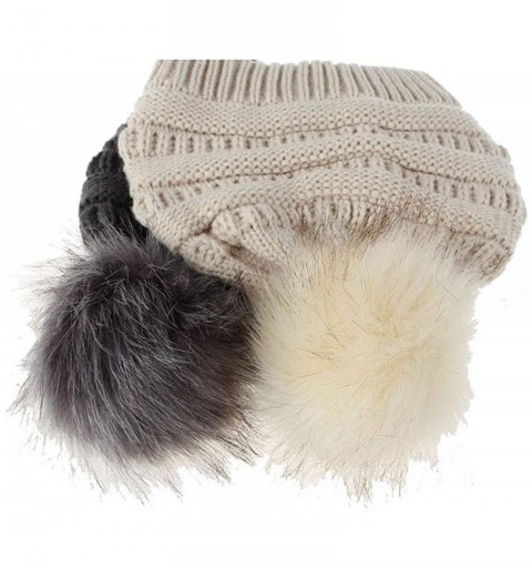 Skullies & Beanies Knit Beanie Skull Cap Thick Fleece Lined Soft & Warm Chunky Beanie Hats or Scarf for Women Daily - E - Bla...