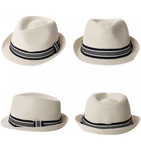 Fedoras Mens Packable Straw Pork Pie Fedora Summer Derby Upturn Brim Hat for Women - 99041white - C418O5QC03D $22.10