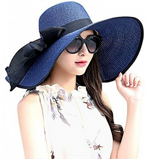 Sun Hats Womens Big Bowknot Straw Hat Floppy Foldable Roll up Beach Cap Sun Hat UPF 50+ - Ac Navy /Normal Edge - C418XGHKO3D ...
