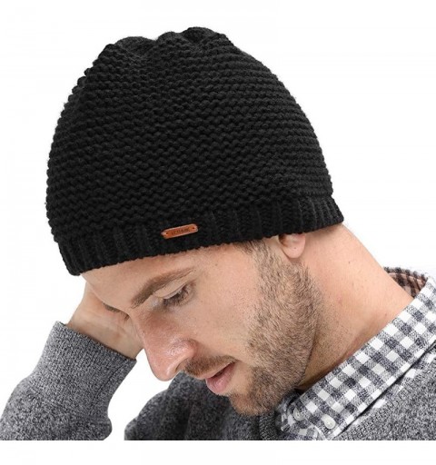 Skullies & Beanies Fleece Lined Beanie Hat Mens Winter Solid Color Warm Knit Ski Skull Cap - Black (Model-m01) - CV18HSZD04G ...