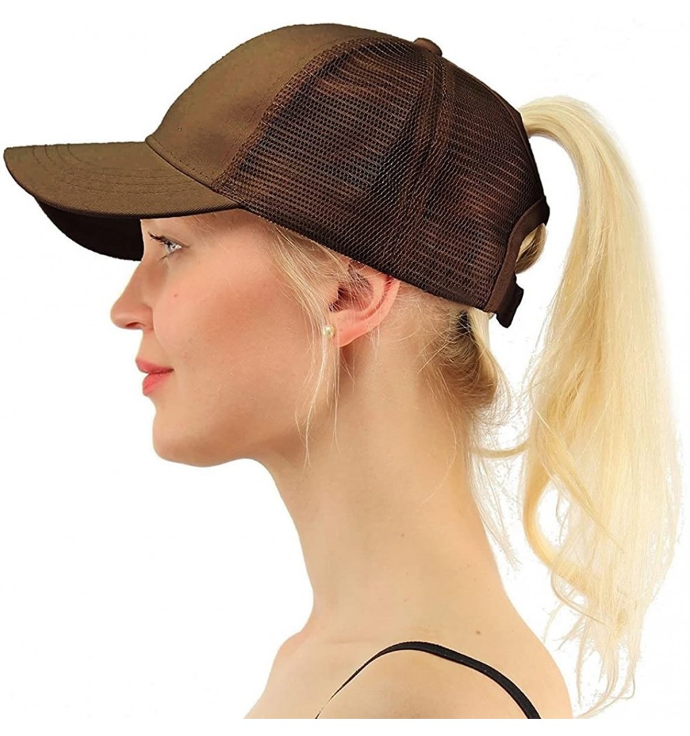 Baseball Caps 2018 New Ponytail Baseball Cap Women Messy Bun Tennis Hat Adjustable Mesh Snapback - Brown - CV18CK7N2XD $10.41