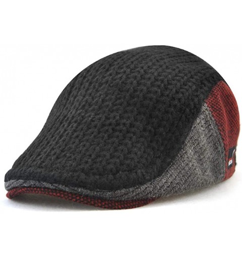 Newsboy Caps Winter Men Warm Visors Woolen Knitted Berets Hats Flat Caps Black - CG18HKAR9E3 $22.29