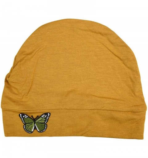 Skullies & Beanies Ladies Chemo Hat with Green Butterfly Bling - Mustard - CK12O0MHMBX $20.57