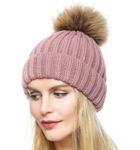 Skullies & Beanies Womens Girls Winter Fur Hat Large Faux Fur Pom Pom Slouchy Beanie Hats - Light Pink - CY1860TTMM3 $9.25