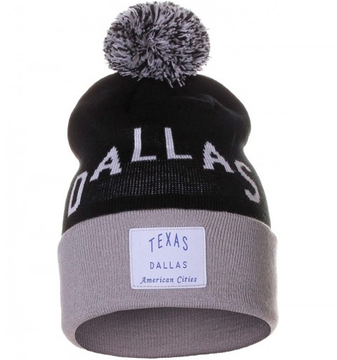 Skullies & Beanies Unisex USA Fashion Arch Cities Pom Pom Knit Hat Cap Beanie - Dallas Black Gray - CD12N8YEJE4 $11.82