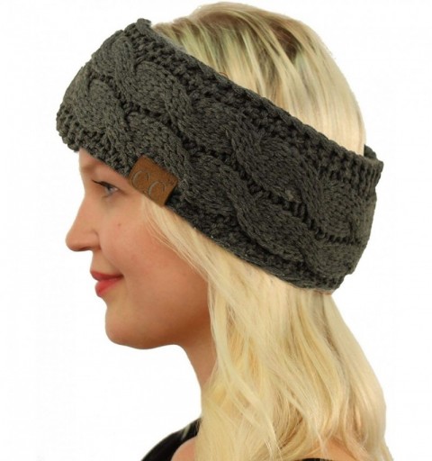 Cold Weather Headbands Winter Fuzzy Fleece Lined Thick Knitted Headband Headwrap Earwarmer - Solid Dk. Melange Gray - CQ18I4C...