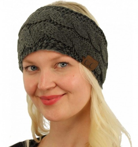 Cold Weather Headbands Winter Fuzzy Fleece Lined Thick Knitted Headband Headwrap Earwarmer - Solid Dk. Melange Gray - CQ18I4C...