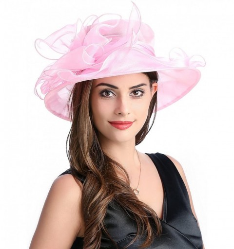 Sun Hats Women's Kentucky Derby Sun Hat Church Party Wedding Dress Organza Hat - Pink - CW18D0KKOLS $13.48