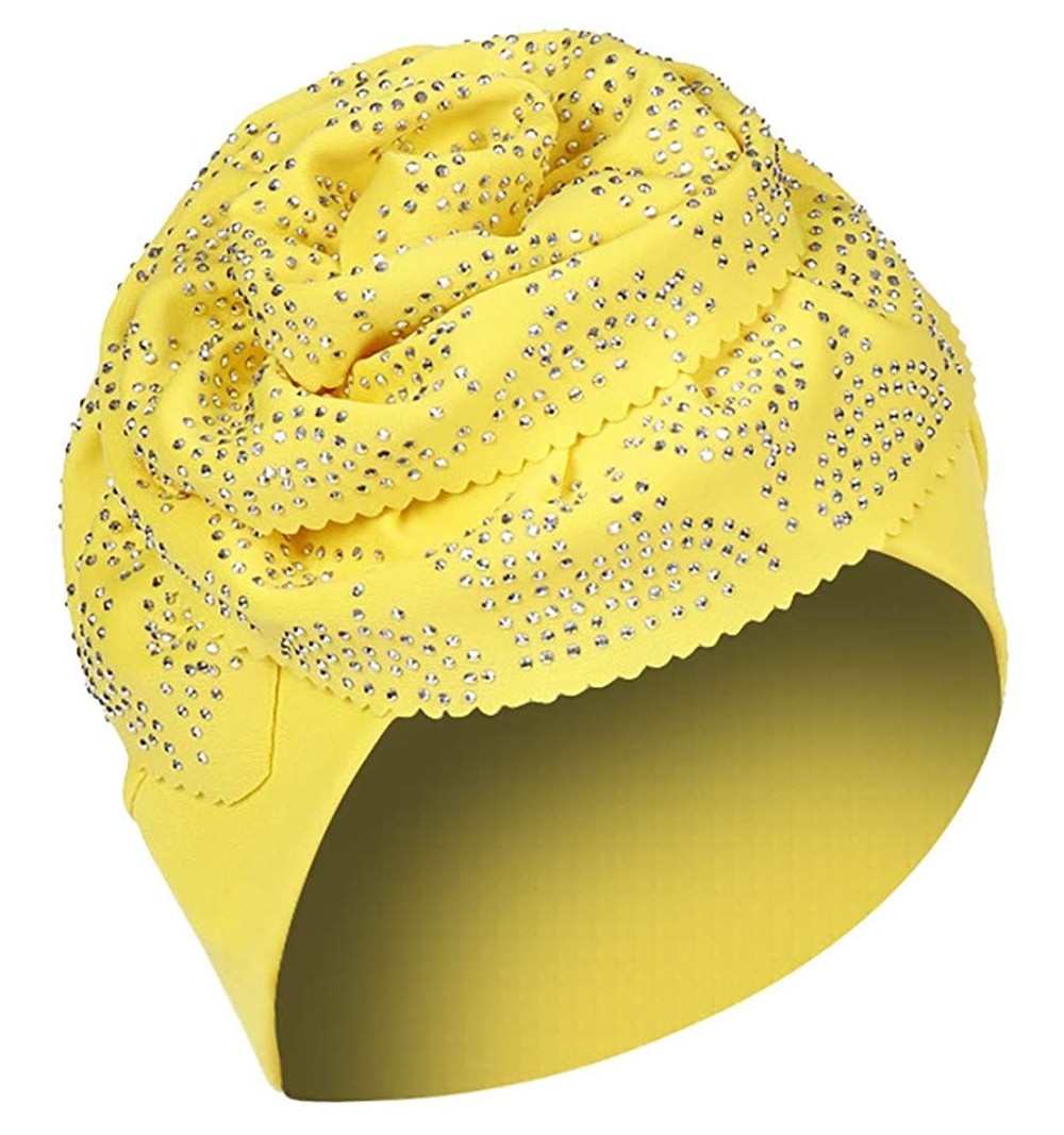 Skullies & Beanies Head Wraps for Women- Chemo Turban Hats Flower Stretchy Turban Brim Cap Pile Vintage Turban - Yellow - CU1...