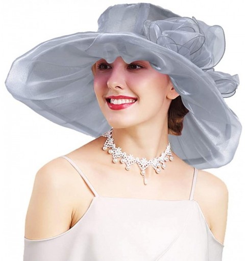 Sun Hats Women's Organza Kentucky Derby Church Fascinator Hat Wide Brim Summer Sun Hat for Bridal Tea Party Wedding - C718TMX...