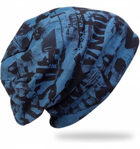Skullies & Beanies Mens Printed Skull Caps Summer Hip Beanies for Women B411 - Blue - CR18ZKE5ZIK $11.69