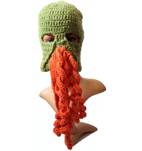 Skullies & Beanies Crochet Octopus Tentacle Beanie Hat Squid Cover Cap Knitted Beard Caps - Army Green With Orange(style 2) -...