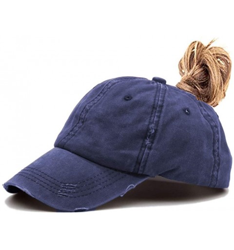 Baseball Caps Men Women Baseball Cap Vintage Cotton Washed Distressed Hats Twill Plain Adjustable Dad-Hat - U-navy（ponytail） ...