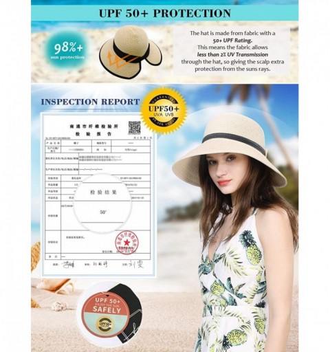 Sun Hats Womens UPF 50 Summer Straw Beach Sun Hat Wide Brim Fashion Fedora Packable & Adjustable - 91568beige - CL199I0Y2K0 $...