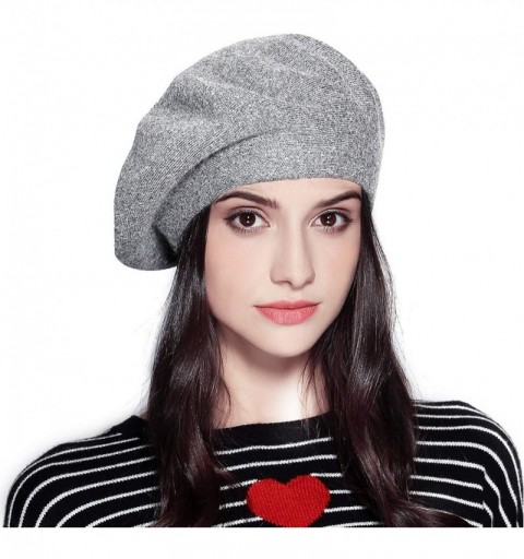 Berets Classic Winter Cashmere French Knitting - Light Gray 02 - CE18WZ35YH6 $12.01