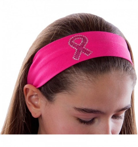 Headbands Rhinestone Breast Cancer Awareness Ribbon Stretch Headband - Hot Pink - CJ11NW8OCJJ $10.38