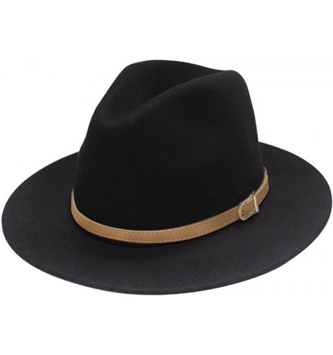 Fedoras Pmw90 Belt Wool Felt Fedora Hat - Black - CC1283UZA81 $19.67