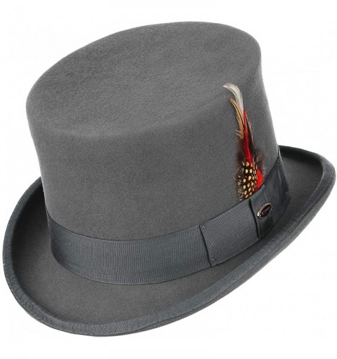 Fedoras Men 100% Wool Mad Hatter Satin Lined Black Low Top Hats - Grey - CK18M93YQ6H $30.12
