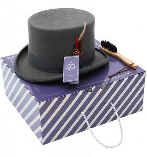 Fedoras Men 100% Wool Mad Hatter Satin Lined Black Low Top Hats - Grey - CK18M93YQ6H $30.12