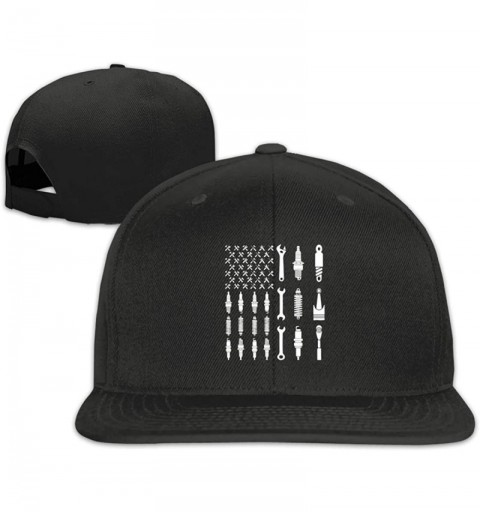 Baseball Caps Mechanic USA Flag Snapback Hats Adjustable Casual Flat Bill Baseball Caps Unisex - Black - C118O9M54AC $13.30