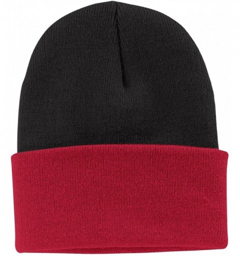 Skullies & Beanies Port & Company Men's Knit Cap - Black/ Athletic Red - CU11QDRZJEX $7.63