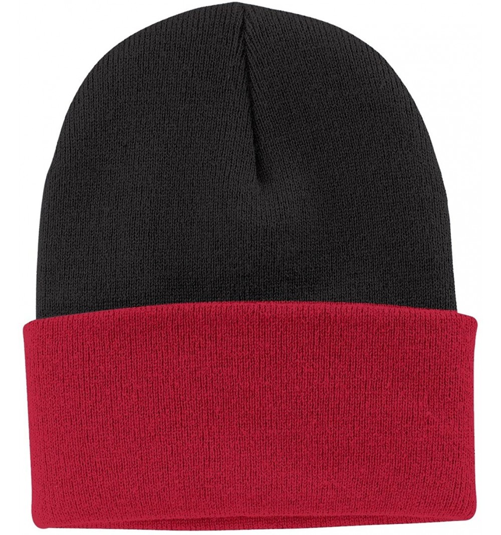 Skullies & Beanies Port & Company Men's Knit Cap - Black/ Athletic Red - CU11QDRZJEX $7.63