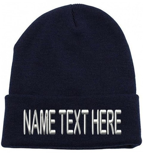Skullies & Beanies Custom Embroidery Personalized Name Text Ski Toboggan Knit Cap Cuffed Beanie Hat - Navy Blue - CF189274Z6O...