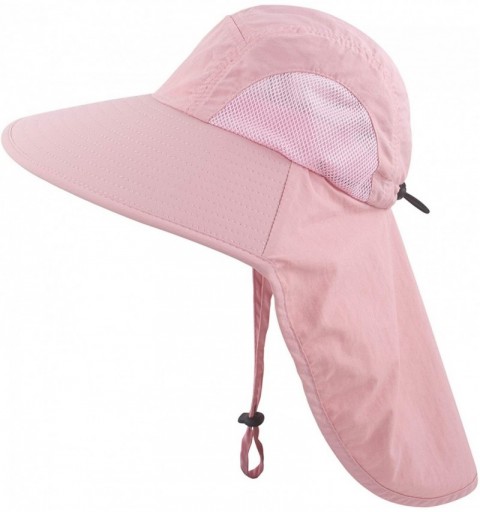 Sun Hats Kids Girls Boys Sun Hat Wide Brim UPF50+ Mesh Hats with Neck Flap - Pink - CP194THDM2Y $12.08