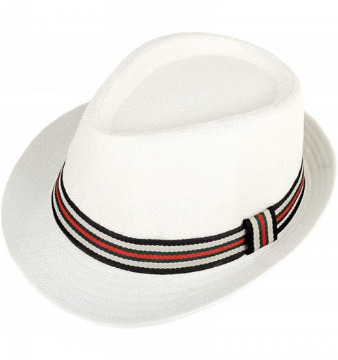 Fedoras Unisex Summer Short Brim Fedora - Hats for Men & Women + Panama Hats & Straw Hats - White Trilby - C7182WZQQ26 $11.06