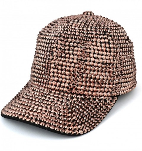 Baseball Caps Bling Stone Studs Structured Baseball Cap - Rose Gold - CT18IHKAGH2 $31.41