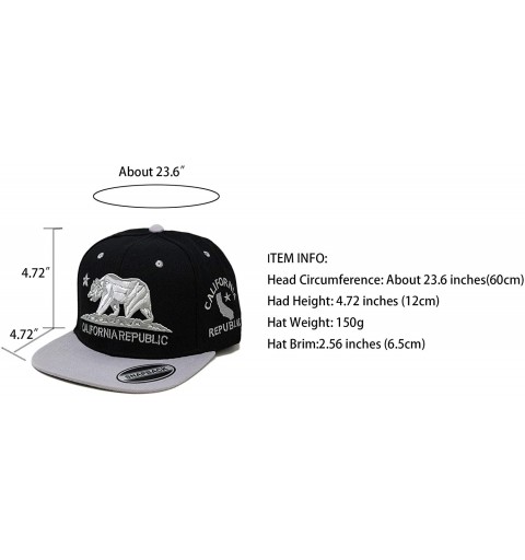 Baseball Caps California Republic Bear Logo Snapbacks Flat Brim Adjustable Snapback Hat Cap - Black Gray 01 - CS196XGDR8L $11.66
