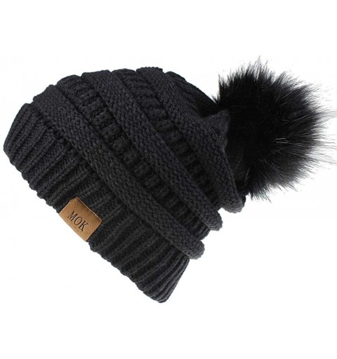 Skullies & Beanies Women Casual Knit Hats Beanie Hat Large Pom Ladies Winter Warm Cap - Black-2 - CO18AYY5YZR $10.28