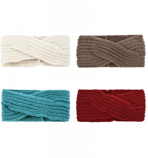 Cold Weather Headbands Crochet Turban Headband for Women Warm Bulky Crocheted Headwrap - Zd 4 Pack Cross A - Beige- Brown- Re...