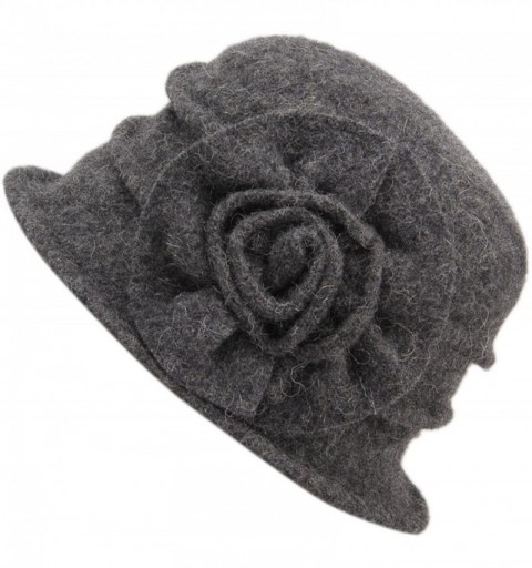 Bucket Hats Women's Winter Classic Wool Cloche Bucket Hat Warm Cap with Flower Accent (Grey) - CC12M4QU26B $10.78