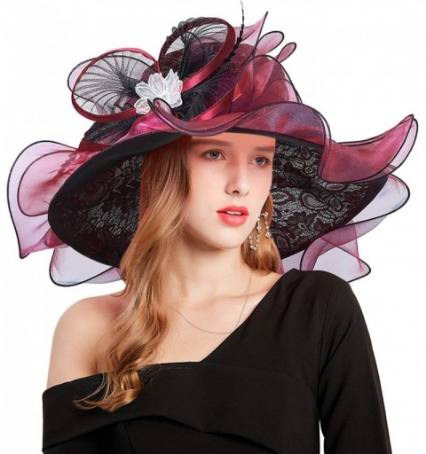 Sun Hats Women Kentucky Derby Church Hat Organza Flower Wide Brim Fascinator Hats for Wedding Tea Party- Dual-use - CK194TO6H...