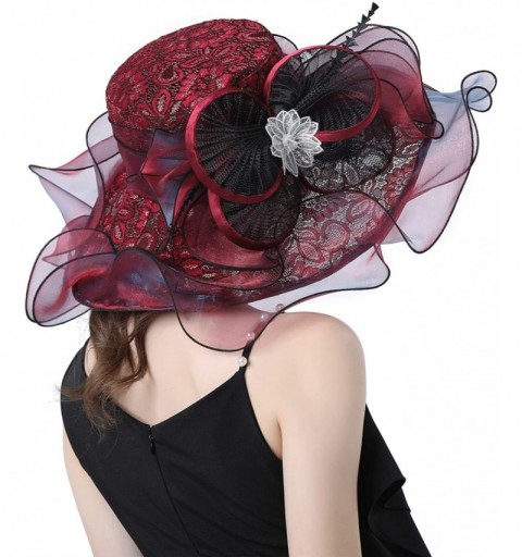 Sun Hats Women Kentucky Derby Church Hat Organza Flower Wide Brim Fascinator Hats for Wedding Tea Party- Dual-use - CK194TO6H...