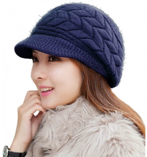 Newsboy Caps Women Winter Warm Knit Hat Wool Snow Ski Caps with Visor - Navy - C31845ZL9IR $12.37