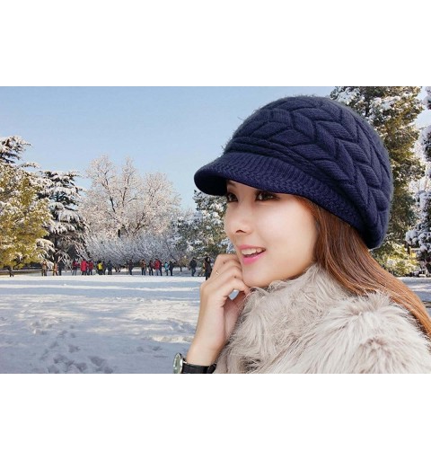 Newsboy Caps Women Winter Warm Knit Hat Wool Snow Ski Caps with Visor - Navy - C31845ZL9IR $12.37