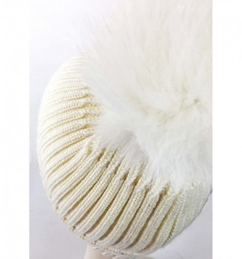 Skullies & Beanies Fox Pom Knit Hat - Removable Pom Pom Fur Ski Style Hat - Warm Winter Fashion - White - CY18H4IY6UO $48.47