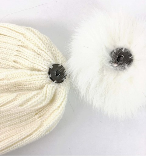 Skullies & Beanies Fox Pom Knit Hat - Removable Pom Pom Fur Ski Style Hat - Warm Winter Fashion - White - CY18H4IY6UO $48.47