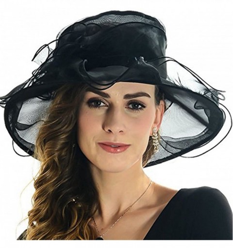 Sun Hats Womens Kentucky Derby Summer Wide Brim Organza Church Party Hats - Black - CK18CTOH5XW $11.48