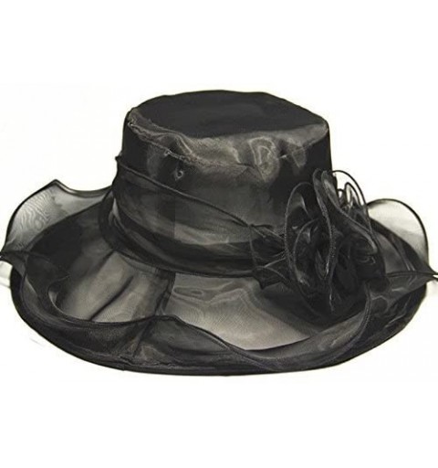 Sun Hats Womens Kentucky Derby Summer Wide Brim Organza Church Party Hats - Black - CK18CTOH5XW $11.48