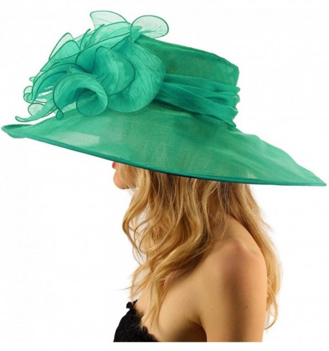 Sun Hats Splendid Edwardian Ruffle Floral Organza Derby Floppy Wide 7" Dress Hat - Mint - C817X3MH6EA $41.38