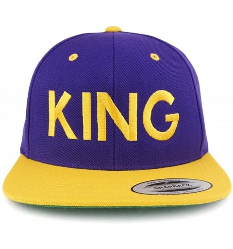 Baseball Caps King Two Tone Embroidered Flat Bill Snapback Cap - Purple Yellow - CX17YXMHL2N $13.71